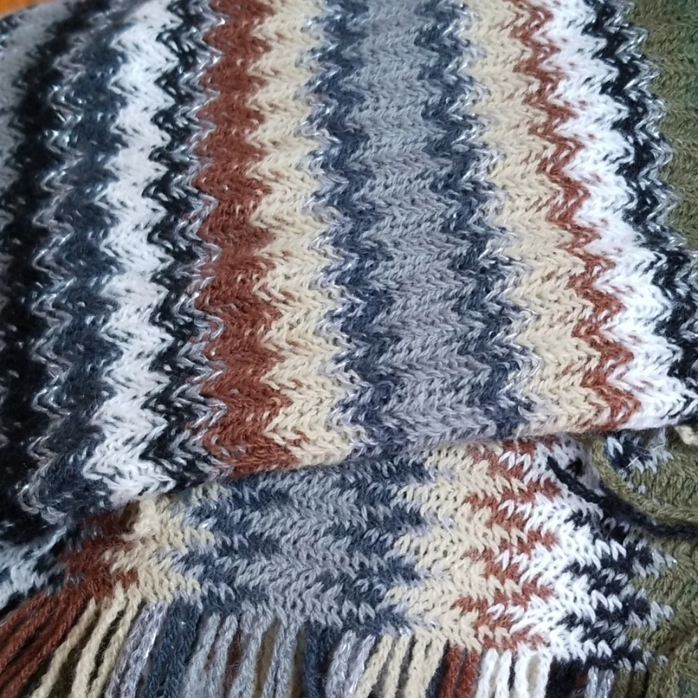 Chevron Knit earth tones Brown/Beige/Green and metallic Soft Scarf.
